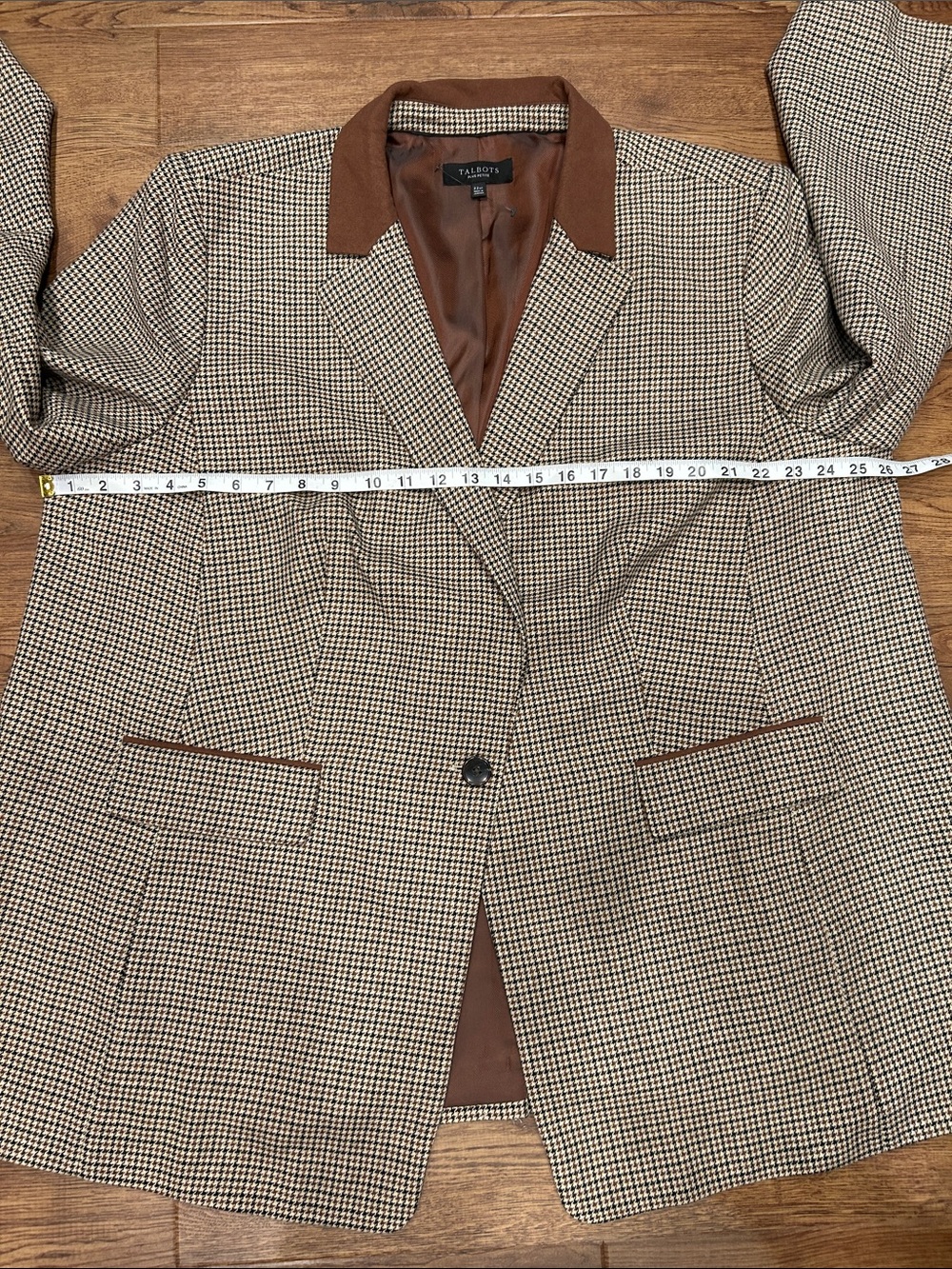 Talbots Plus Petite Relaxed 90s Blazer Autumn Check Brown Houndstooth Women 22wp - Picture 12 of 16